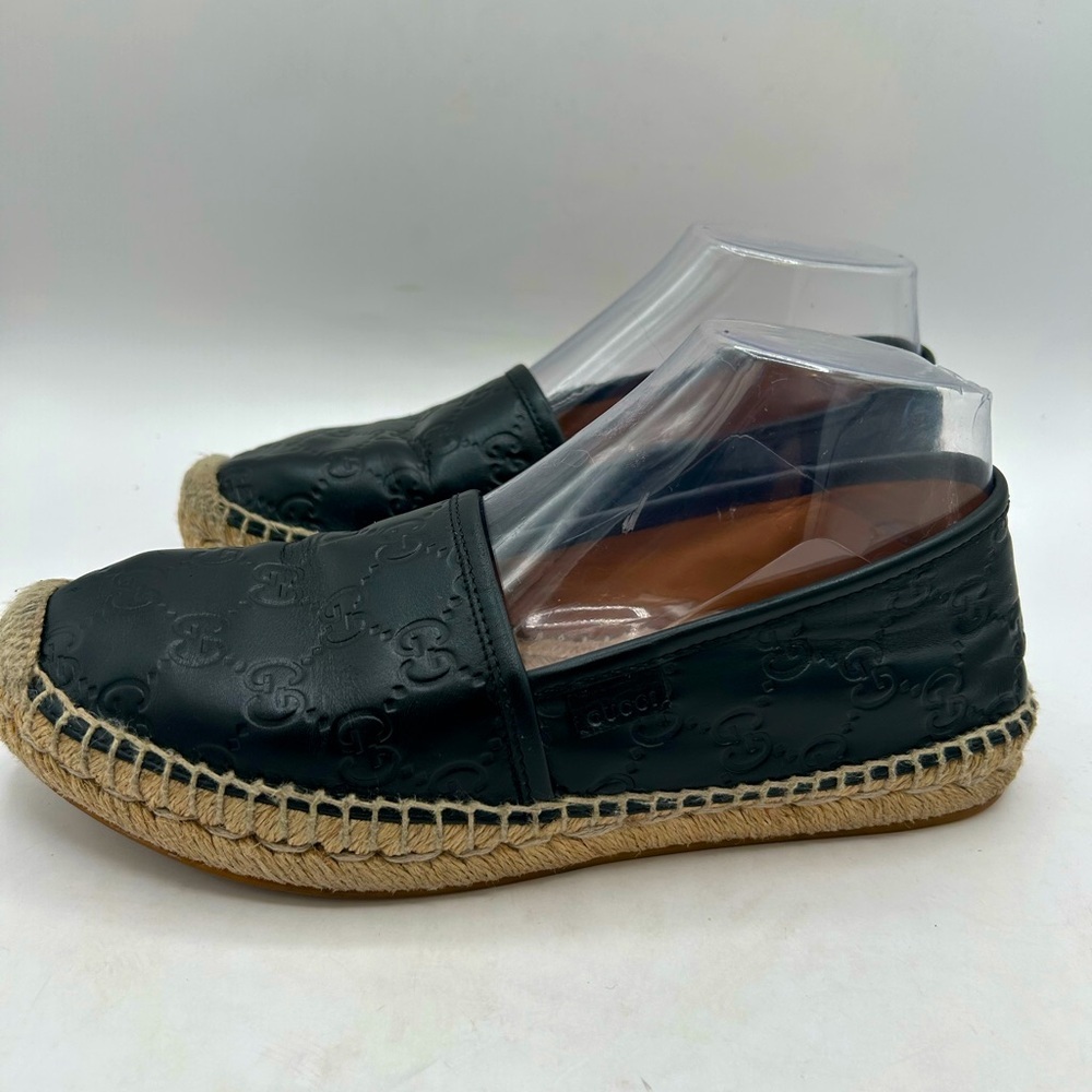 GUCCI  Signature GG Leather Espadrilles Flats Women’s US 7 1/2 Black, GUCCISSIMA - Picture 10 of 16